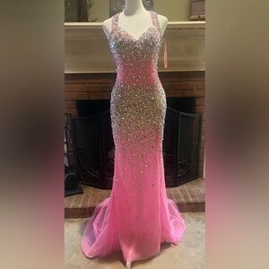 Elegant Pink Embellished Evening Gown